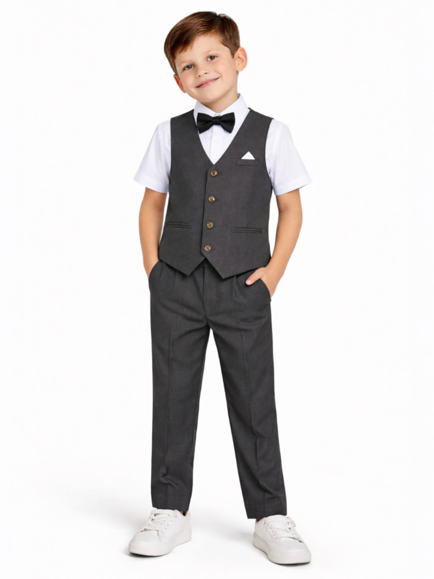 Boys 4 Piece Set Waistcoat, Shirt, Trousers & Bow Tie Set (3 Years–8 Years)