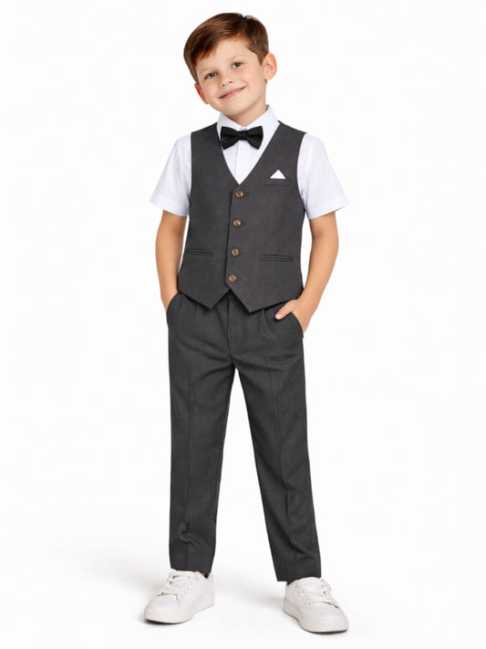 Boys 4 Piece Set Waistcoat, Shirt, Trousers & Bow Tie Set (3 Years–8 Years)