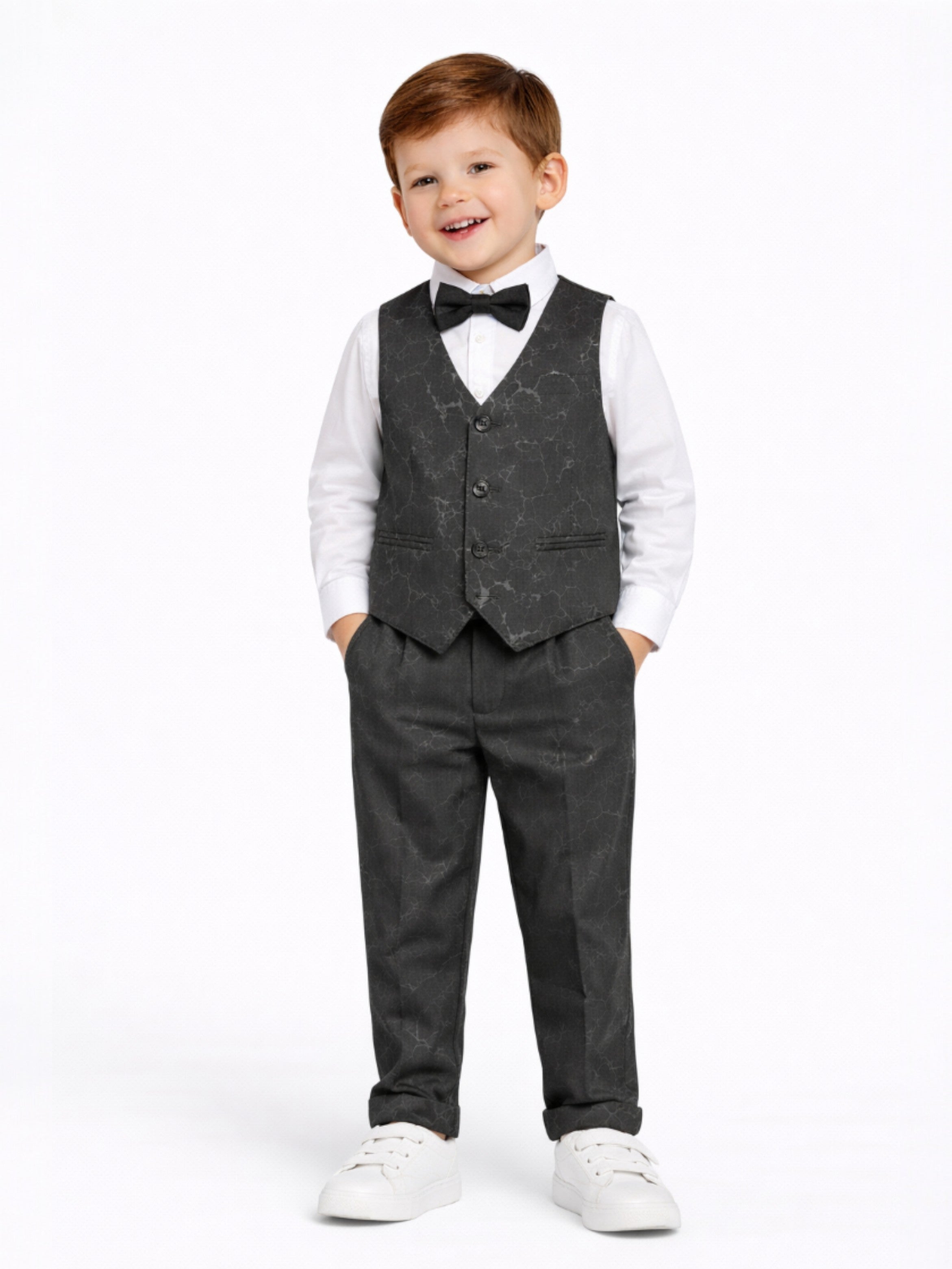 Dark Grey Waistcoat, Shirt, Trousers & Bow Tie Set (3 Years–8 Years)