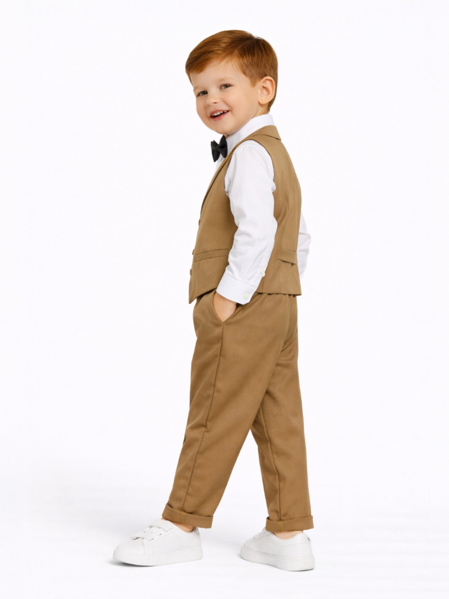 Brown Waistcoat, Shirt, Trousers & Bow Tie Set (3 Years–8 Years)