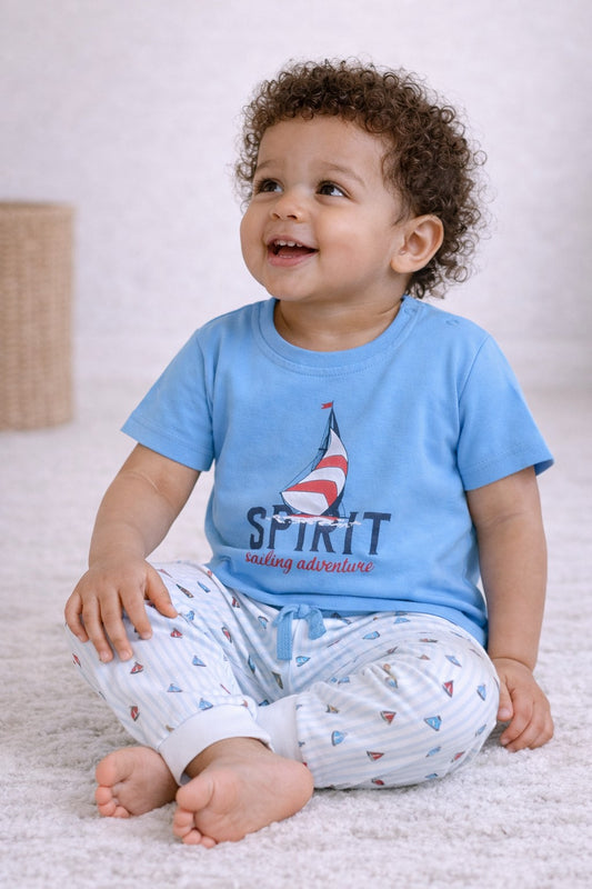 Infant Boys “Spirit” Print Cotton Pajama Set – T-Shirt & Pajama Pants Nightwear