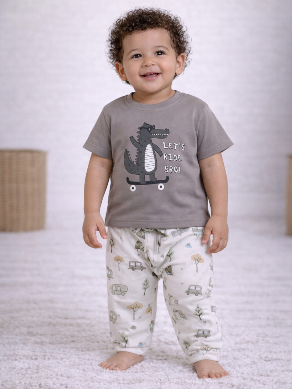 Infant Boys Animal Character Print Cotton Pajama Set “ T-Shirt & Pajama Pants Nightwear