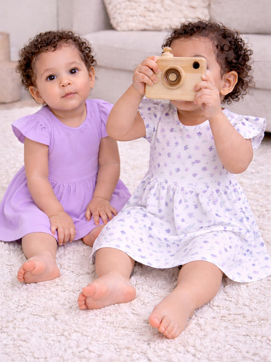 Infant Girls 2-Pack Rib Dresses (Heart Print & Lilac Stripe)