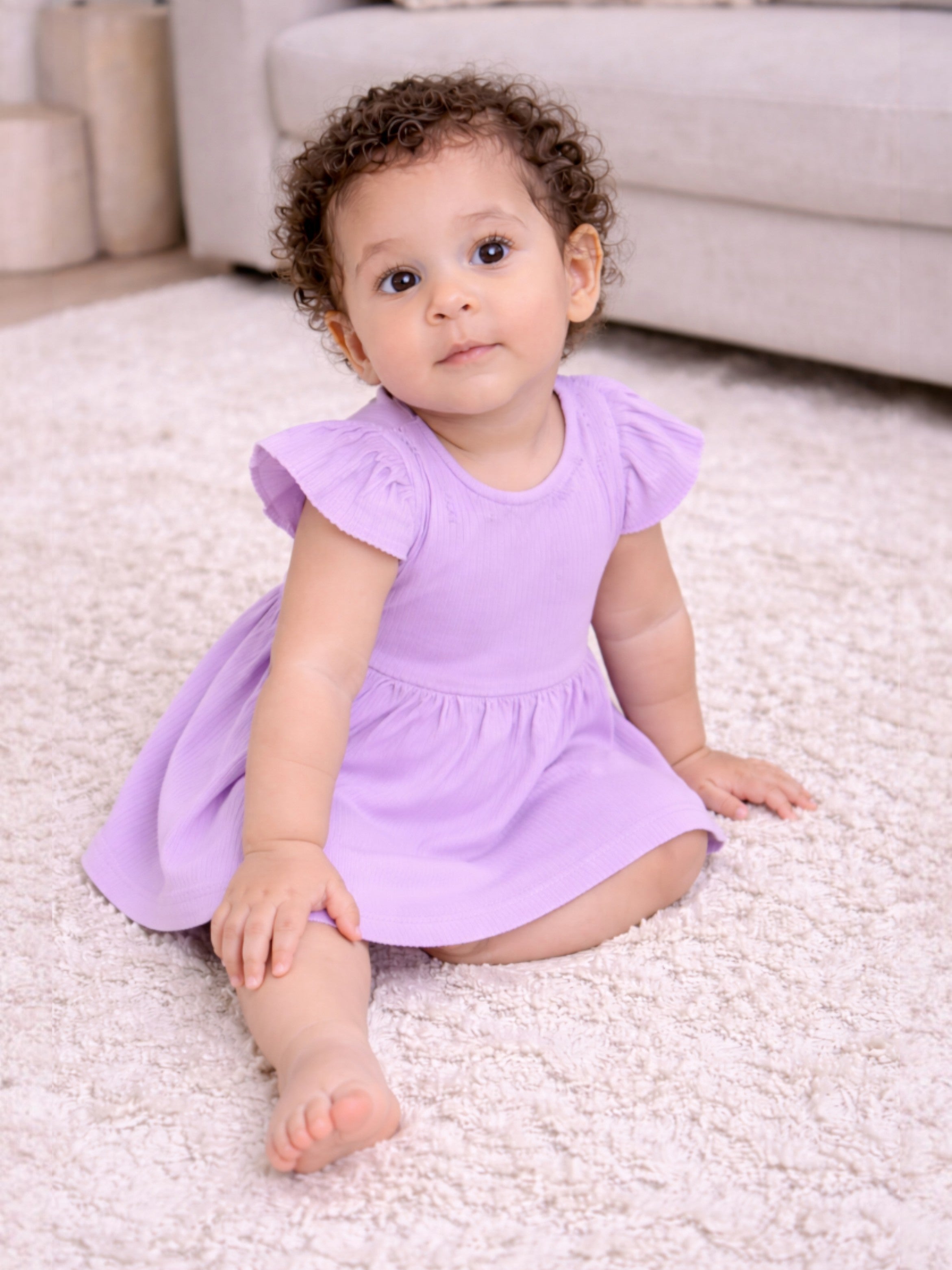 Infant Girls 2-Pack Rib Dresses (Heart Print & Solid Lilac)