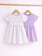 Infant Girls 2-Pack Rib Dresses (Heart Print & Solid Lilac)