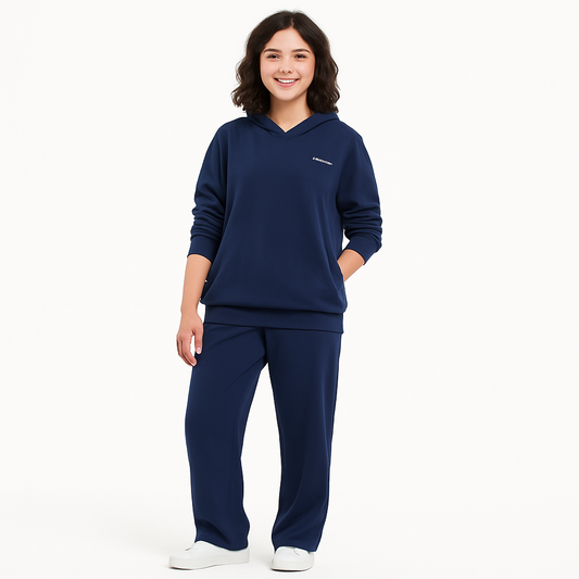 Girls’ Navy Wide-Leg Pants & Hoodie Set