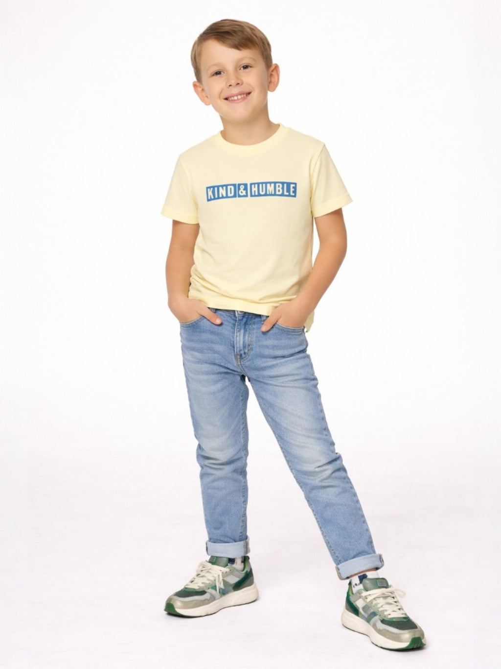 Victor And Jane Cotton Kind & Humble Print Short Sleeves T-Shirt - Light Yellow
