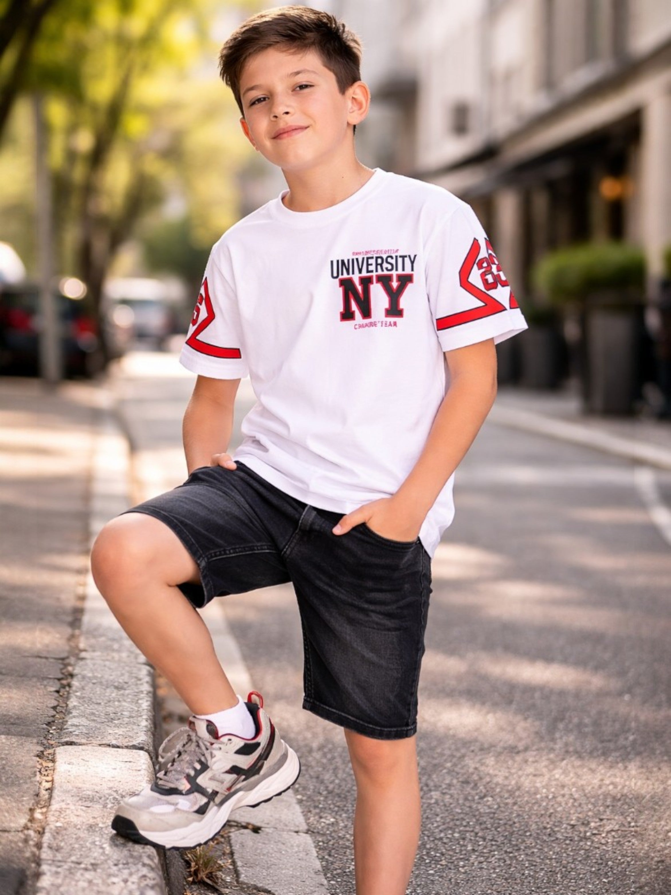 Victor And Jane  Boys' T-Shirt University Ny Printed - White