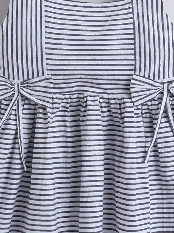 Girls’ Woven Striped Dress “ Bow Detail Sleeveless Dress