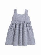 Girls’ Woven Striped Dress “ Bow Detail Sleeveless Dress