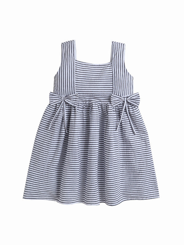 Girls’ Woven Striped Dress “ Bow Detail Sleeveless Dress