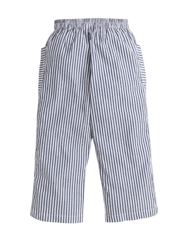 Girls’ Woven 2-Piece Set “ Striped Puff Sleeve Top & Wide-Leg Cargo Trousers