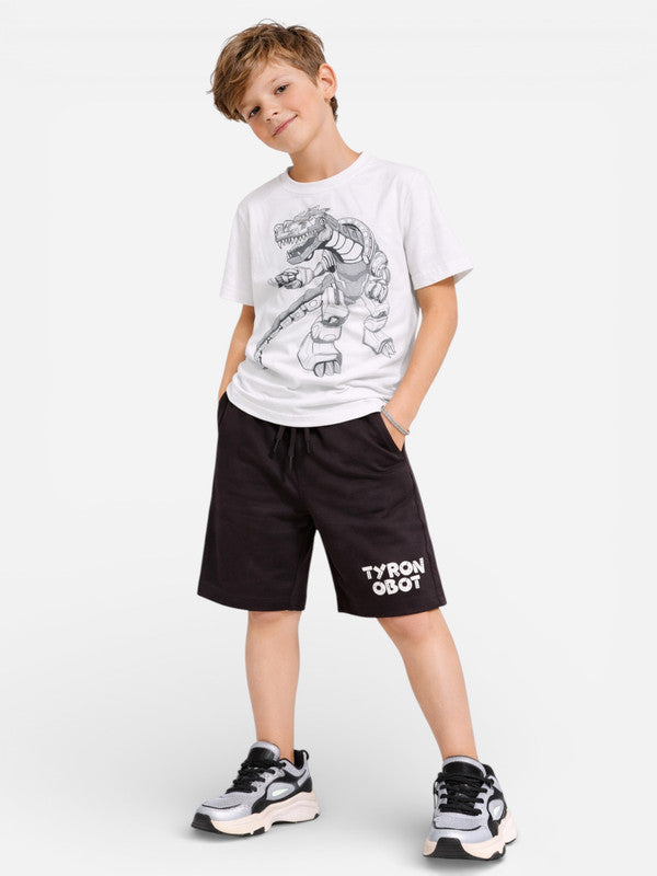 Boys Dinosaur Graphic T-Shirt & Black Shorts Set