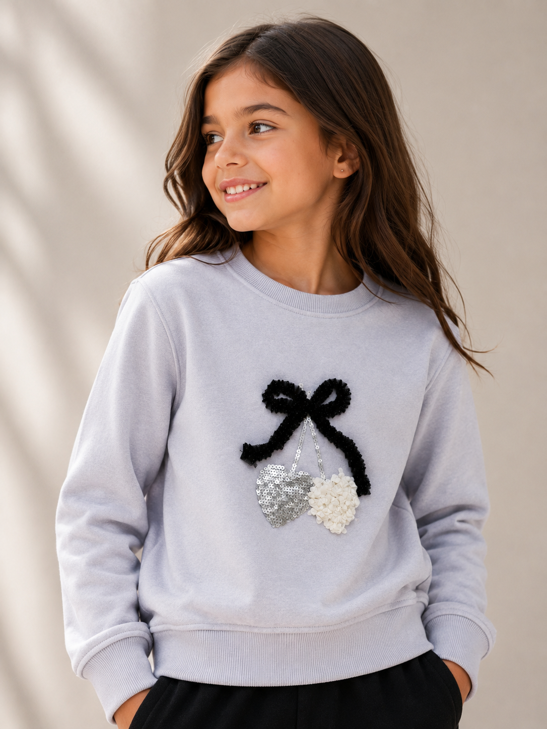 Girls Graphic Pullover Top with Puff Sleeves