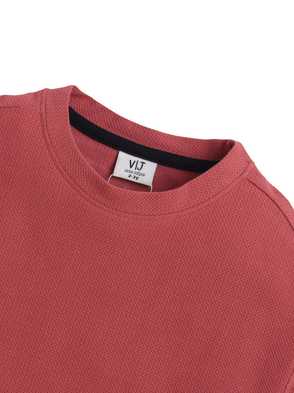 Junior Boys Textured Cotton T-Shirt - Rust Red