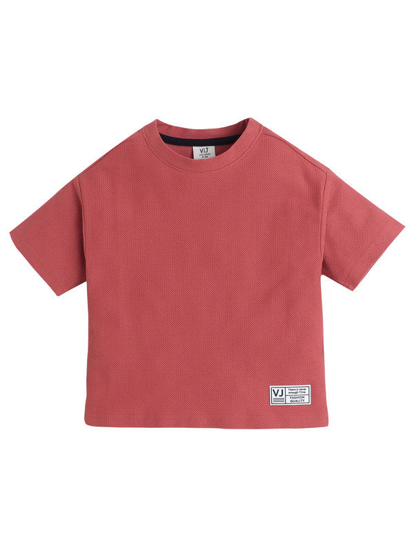 Junior Boys Textured Cotton T-Shirt - Rust Red