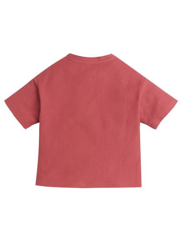 Junior Boys Textured Cotton T-Shirt - Rust Red
