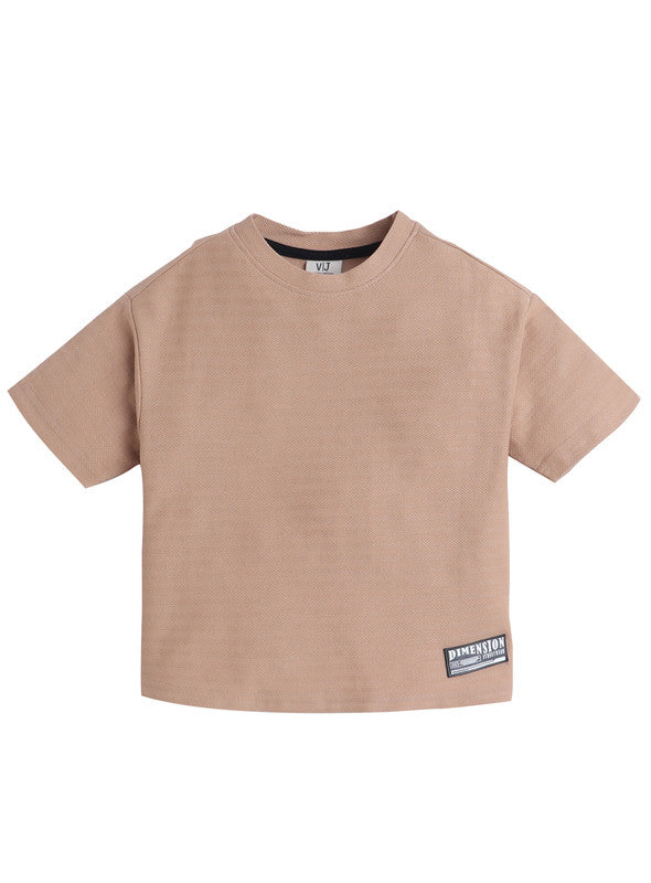 Junior Boys Textured Cotton T-Shirt - Beige
