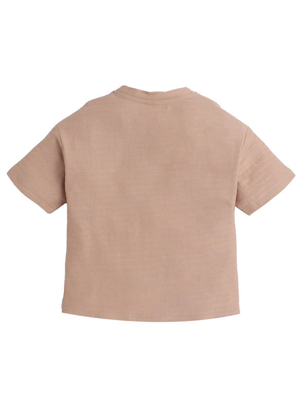 Junior Boys Textured Cotton T-Shirt - Beige