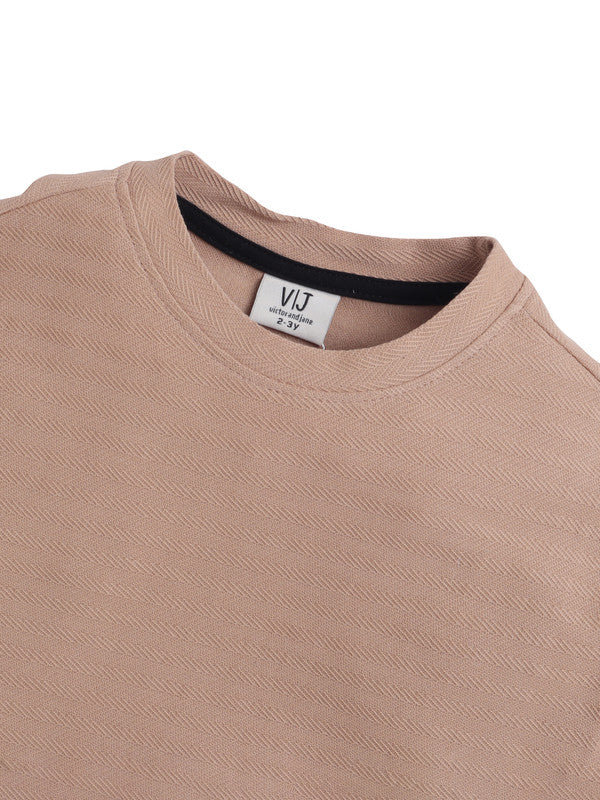 Junior Boys Textured Cotton T-Shirt - Beige