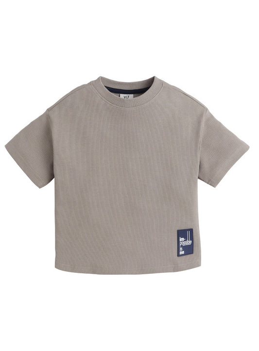 Junior Boys Ribbed Cotton T-Shirt - Light Olive