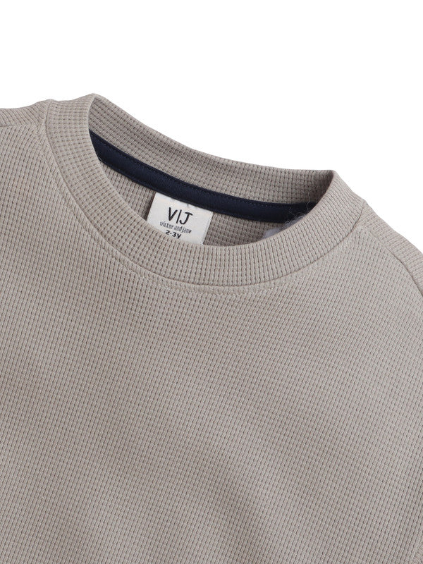 Junior Boys Ribbed Cotton T-Shirt - Light Olive
