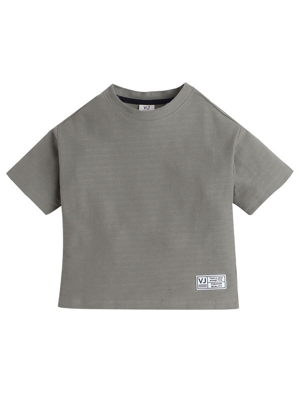 Junior Boys Textured Cotton T-Shirt - Olive Green