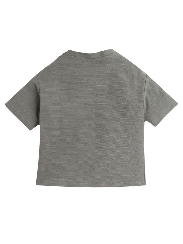 Junior Boys Textured Cotton T-Shirt - Olive Green