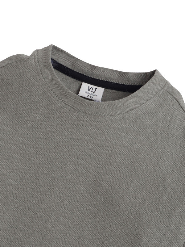 Junior Boys Textured Cotton T-Shirt - Olive Green