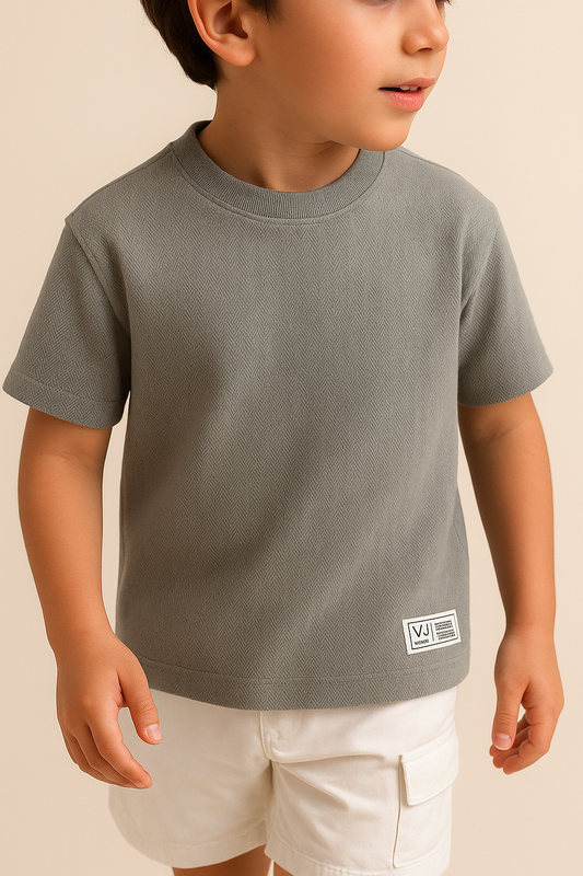 Junior Boys Textured Cotton T-Shirt - Olive Green