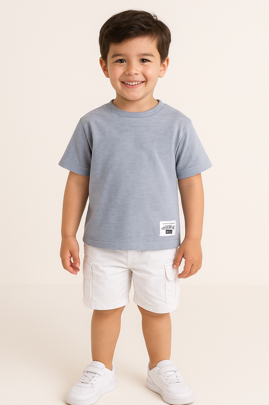 Junior Boys Ribbed Cotton T-Shirt- Grey
