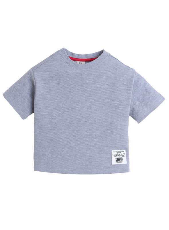 Junior Boys Ribbed Cotton T-Shirt- Grey