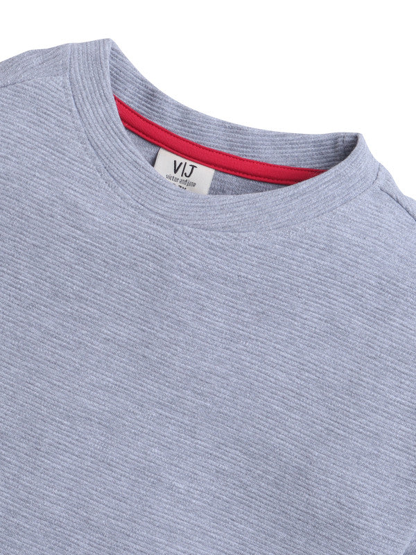 Junior Boys Ribbed Cotton T-Shirt- Grey