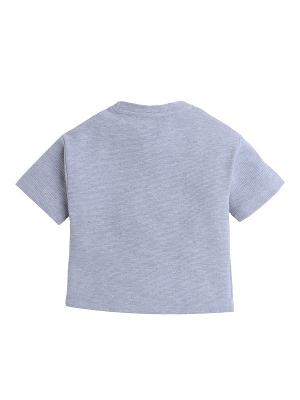 Junior Boys Ribbed Cotton T-Shirt- Grey