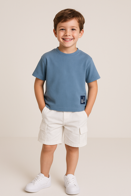 Junior Boys Statement Cotton Tee - Sky Blue