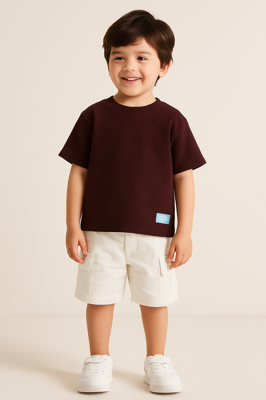 Victor & Jane Junior Boys Brown Patch Detail Cotton T-Shirt