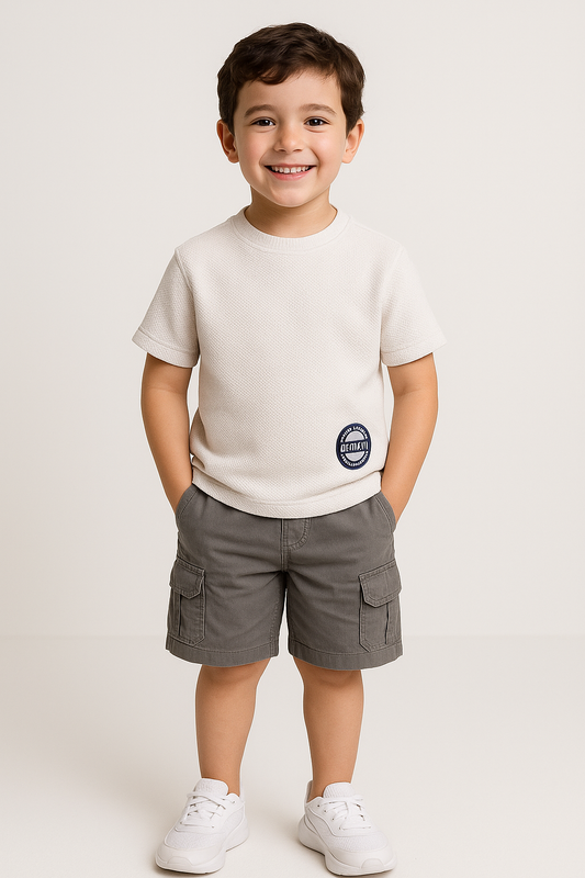 Victor & Jane Junior Boys Off-White Patch Detail Cotton T-Shirt