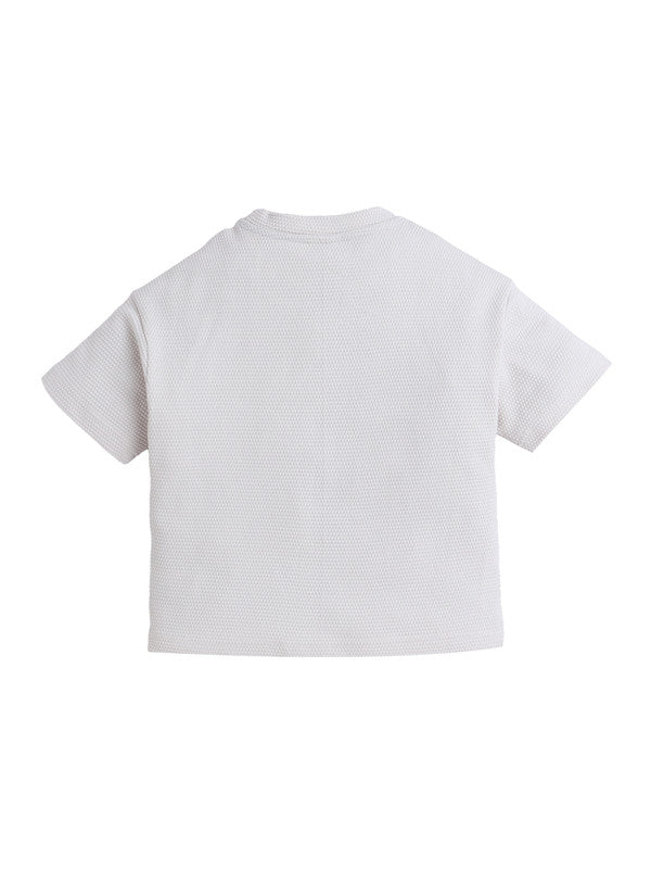Victor & Jane Junior Boys Off-White Patch Detail Cotton T-Shirt