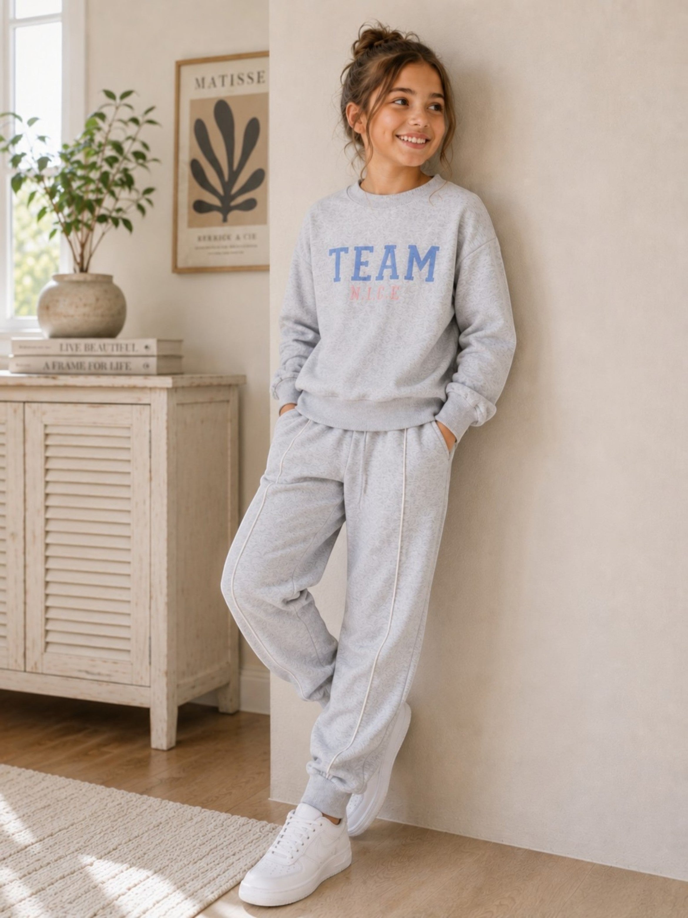 Girls “Team Nice” Sweatshirt & Jogger Set (2-Piece)