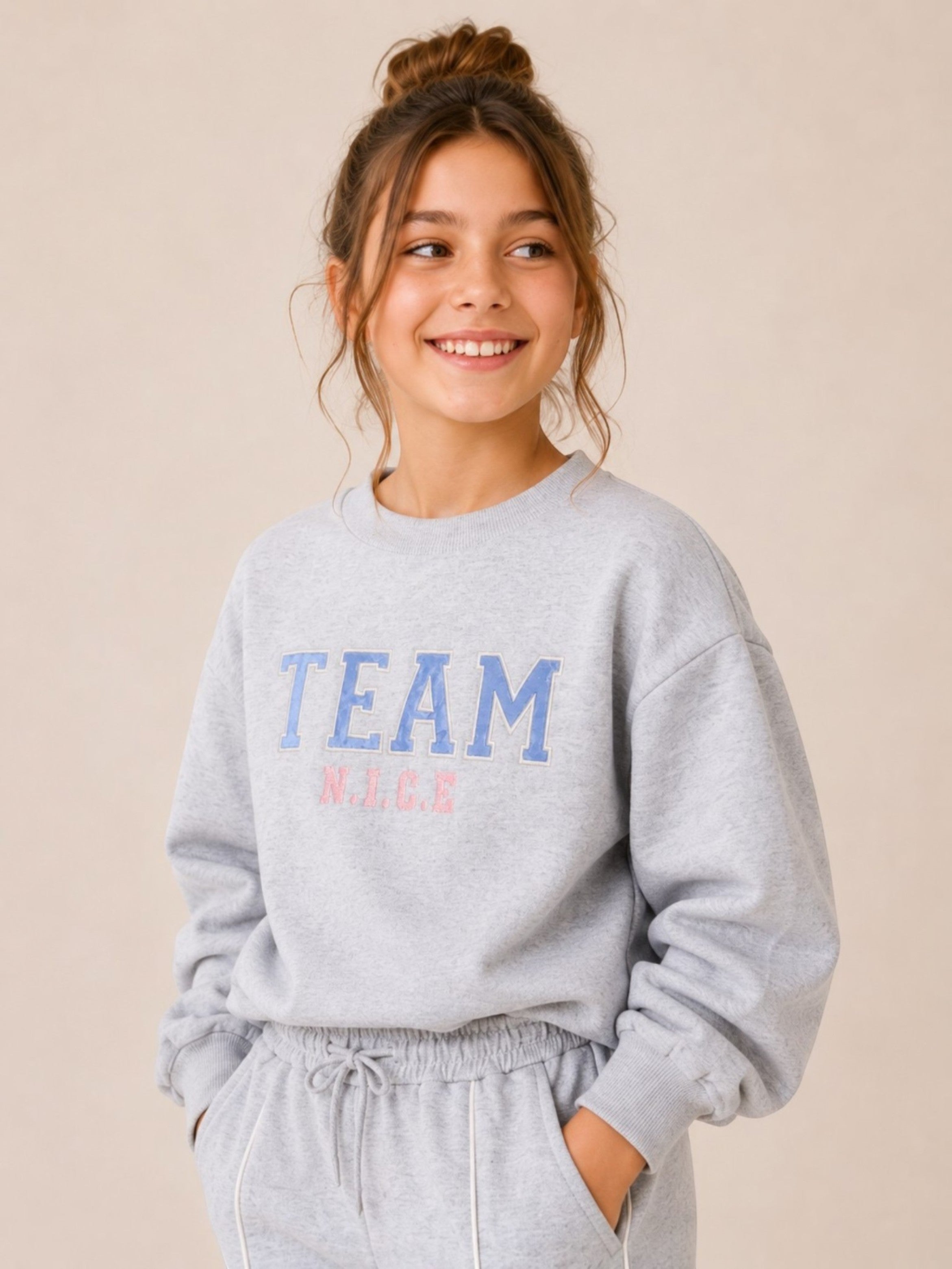 Girls “Team Nice” Sweatshirt & Jogger Set (2-Piece)