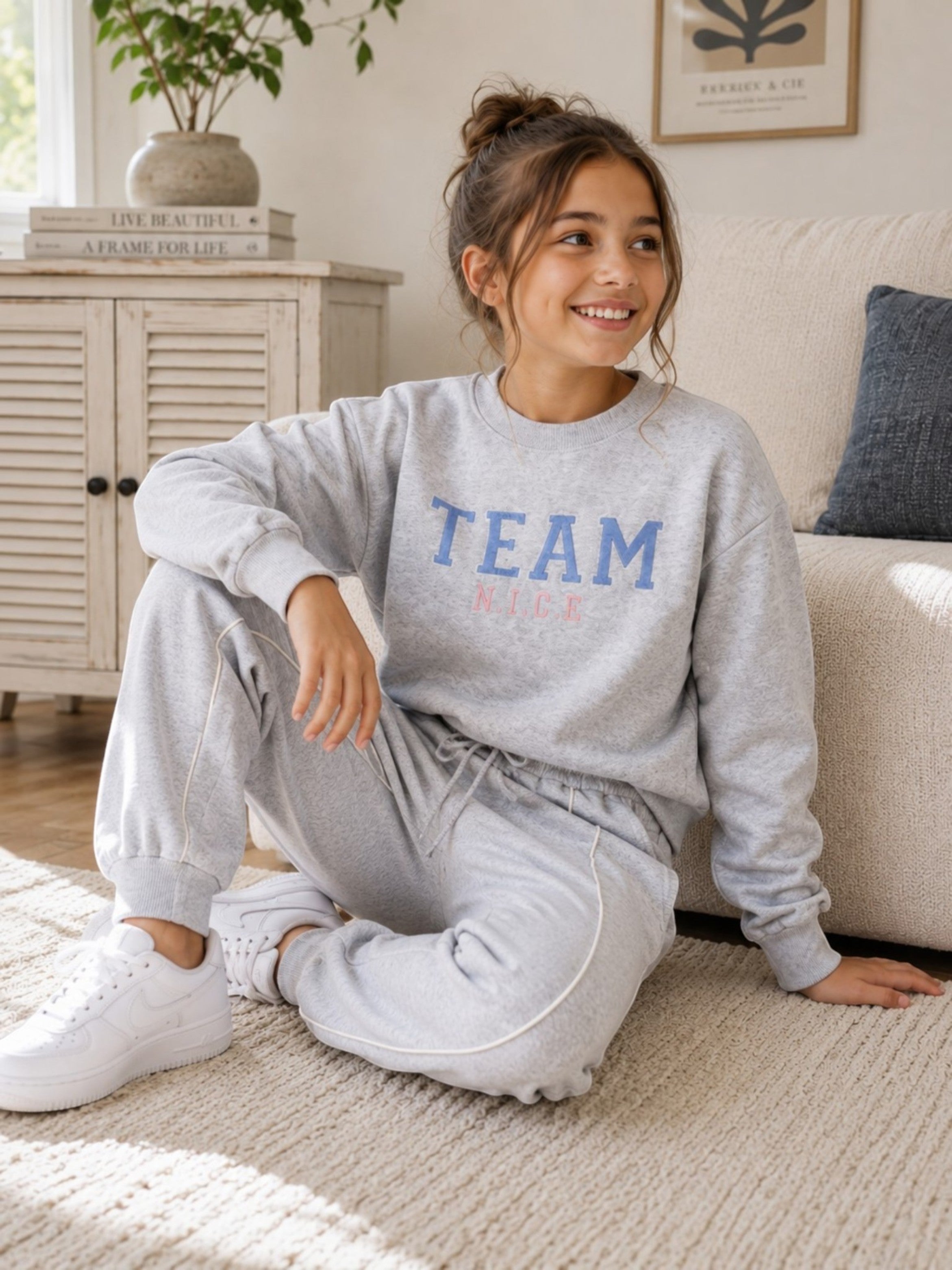 Girls “Team Nice” Sweatshirt & Jogger Set (2-Piece)