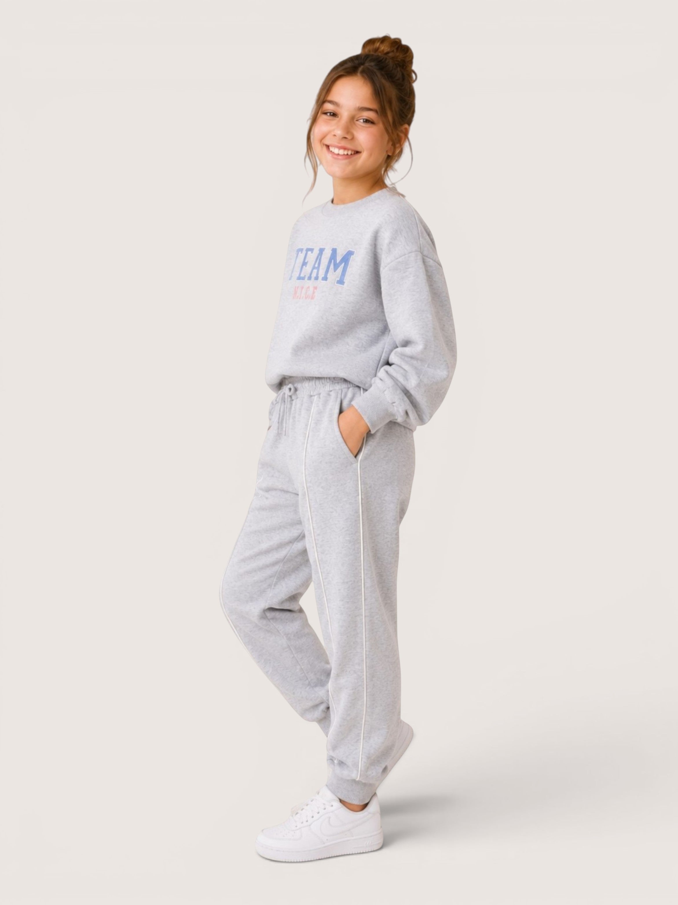 Girls “Team Nice” Sweatshirt & Jogger Set (2-Piece)