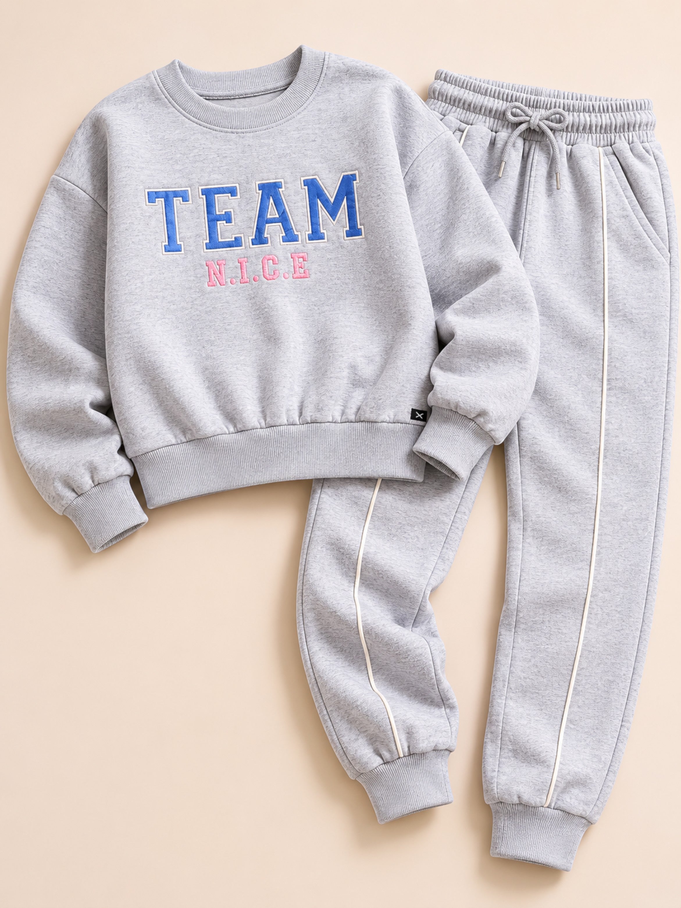 Girls “Team Nice” Sweatshirt & Jogger Set (2-Piece)