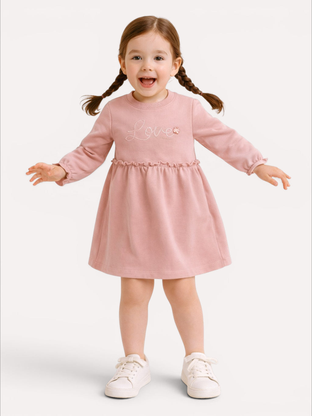 Girls Ruffle Waist Long Sleeve Dress