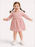 Girls Ruffle Waist Long Sleeve Dress