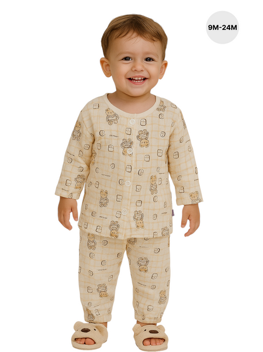 Baby Boys "Bear Print" Muslin Cotton Pyjama Set