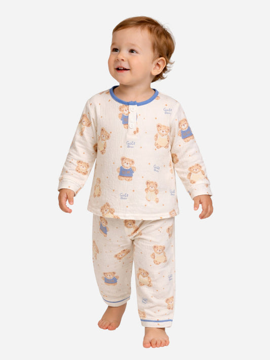 Baby Boys Printed Muslin Cotton Pyjama Set – Teddy Bear Design