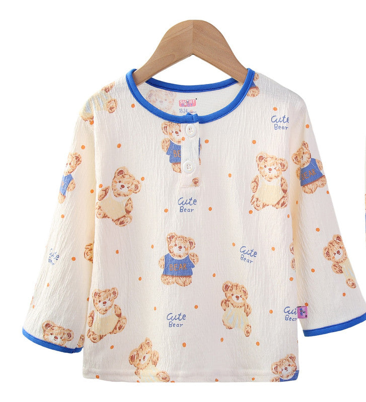 Baby Boys Printed Muslin Cotton Pyjama Set “ Teddy Bear Design