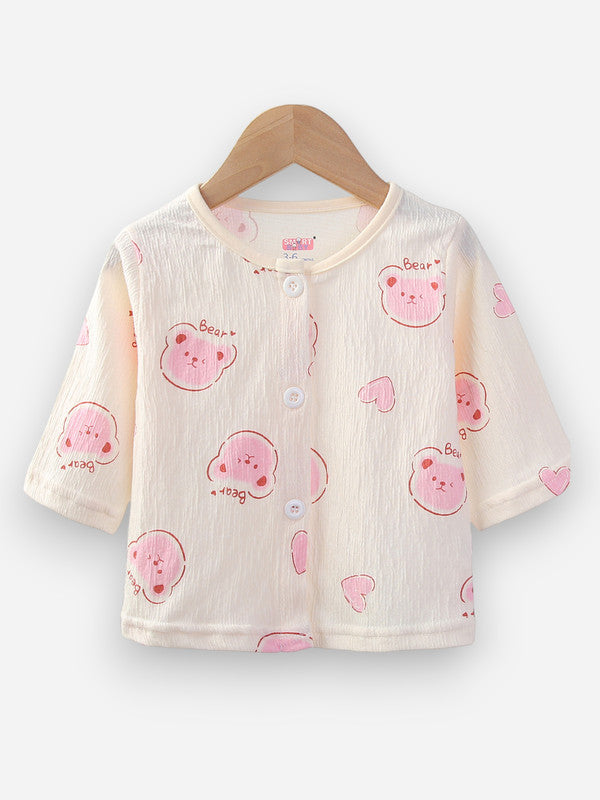 Baby Girls Printed Muslin Cotton Pyjama Set “ Pink Bear Printed