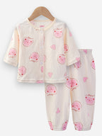 Baby Girls Printed Muslin Cotton Pyjama Set “ Pink Bear Printed